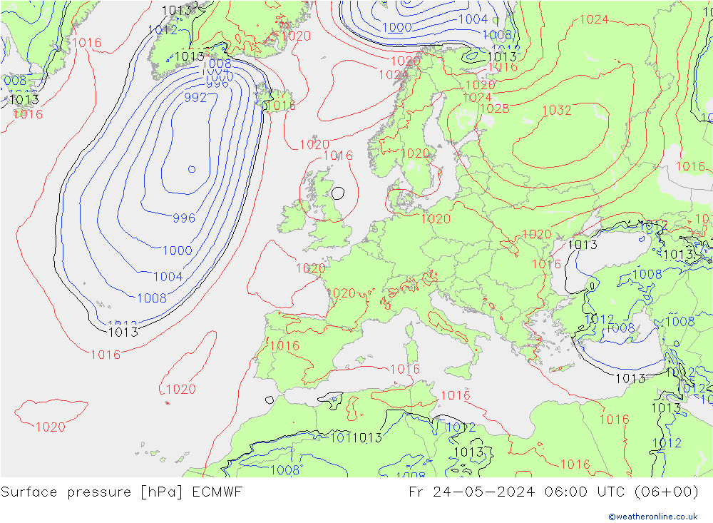 Bodendruck ECMWF Fr 24.05.2024 06 UTC