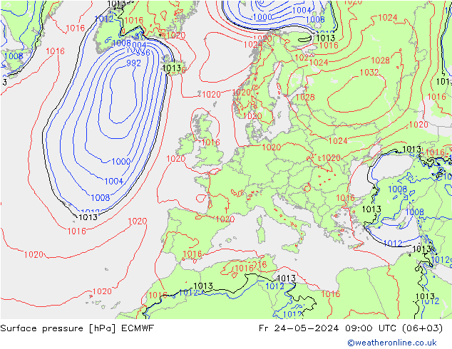 Bodendruck ECMWF Fr 24.05.2024 09 UTC