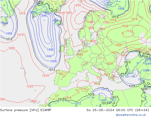 Pressione al suolo ECMWF sab 25.05.2024 06 UTC