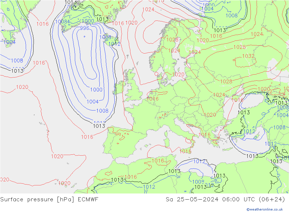 Bodendruck ECMWF Sa 25.05.2024 06 UTC