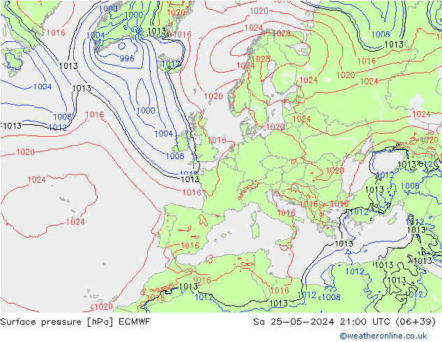 Surface pressure ECMWF Sa 25.05.2024 21 UTC