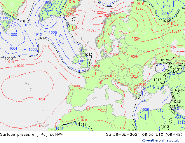 Luchtdruk (Grond) ECMWF zo 26.05.2024 06 UTC