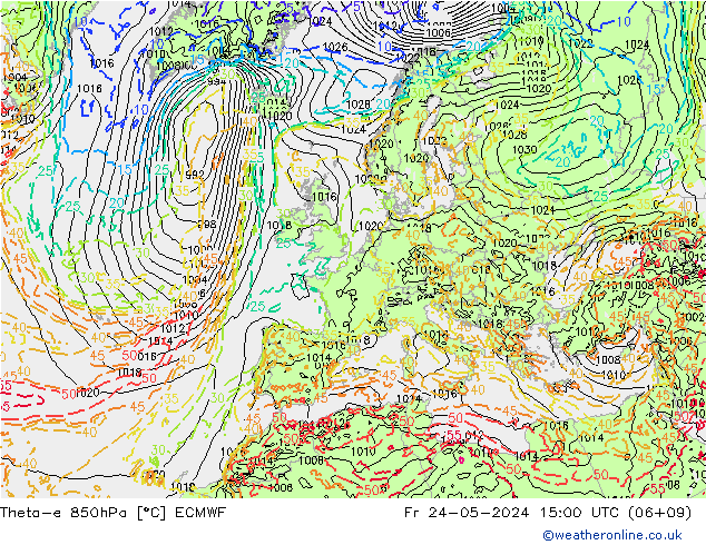 Theta-e 850hPa ECMWF Fr 24.05.2024 15 UTC