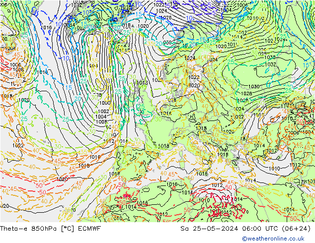 Theta-e 850гПа ECMWF сб 25.05.2024 06 UTC