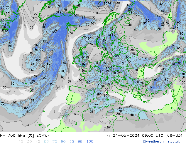 RH 700 hPa ECMWF Fr 24.05.2024 09 UTC