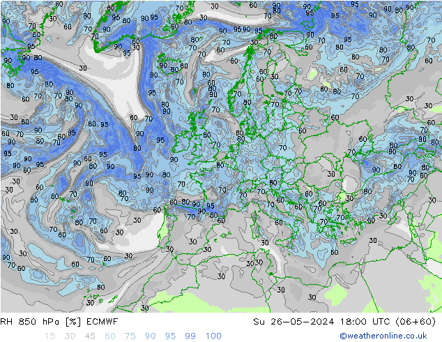 RH 850 hPa ECMWF Su 26.05.2024 18 UTC