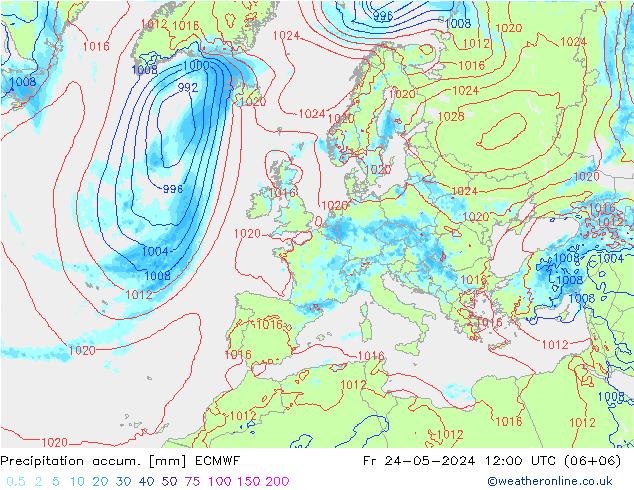 Totale neerslag ECMWF vr 24.05.2024 12 UTC