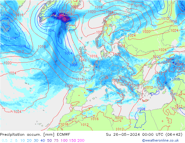 Precipitation accum. ECMWF  26.05.2024 00 UTC