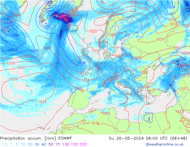 Toplam Yağış ECMWF Paz 26.05.2024 06 UTC