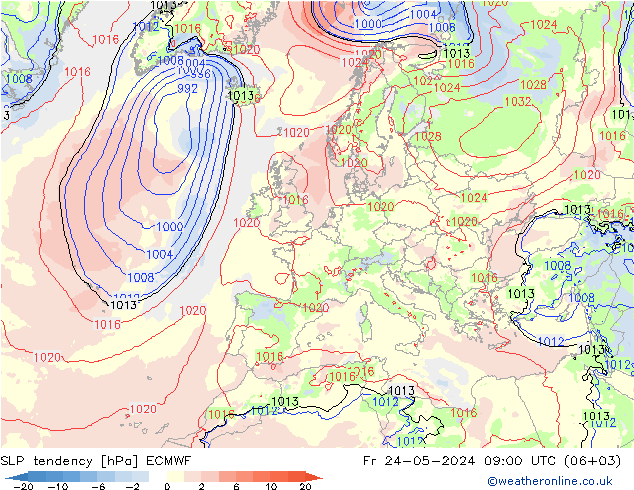 SLP tendency ECMWF Fr 24.05.2024 09 UTC