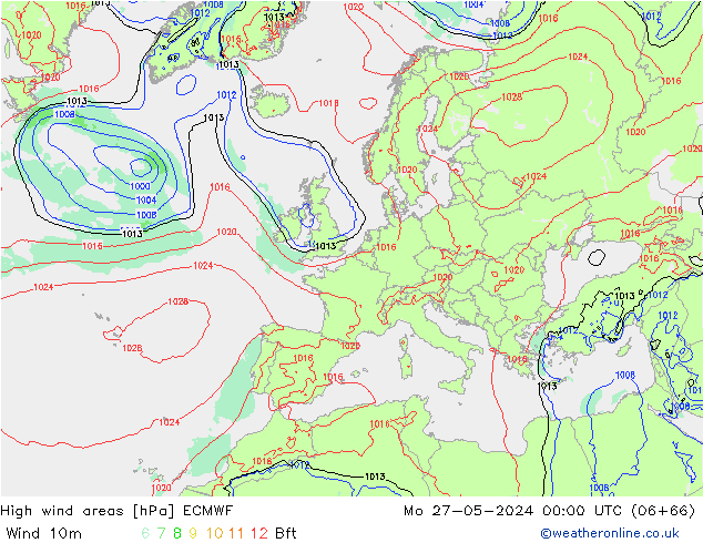 High wind areas ECMWF Mo 27.05.2024 00 UTC