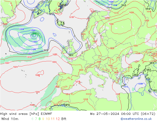 yüksek rüzgarlı alanlar ECMWF Pzt 27.05.2024 06 UTC
