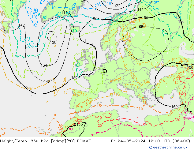 Height/Temp. 850 hPa ECMWF Fr 24.05.2024 12 UTC