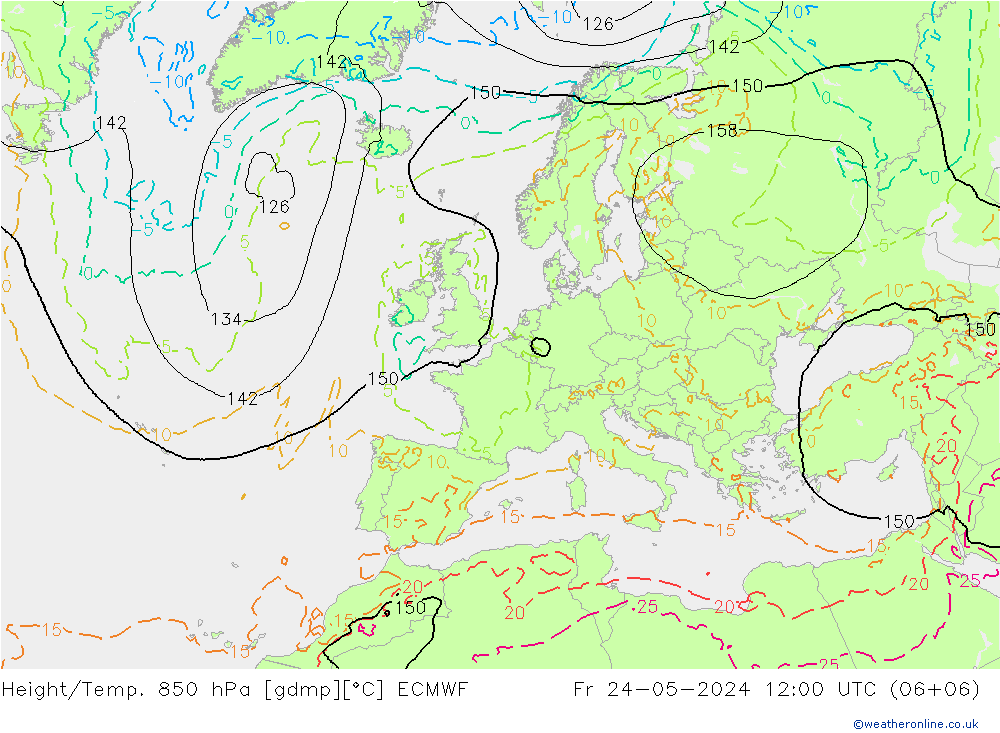 Height/Temp. 850 hPa ECMWF Fr 24.05.2024 12 UTC