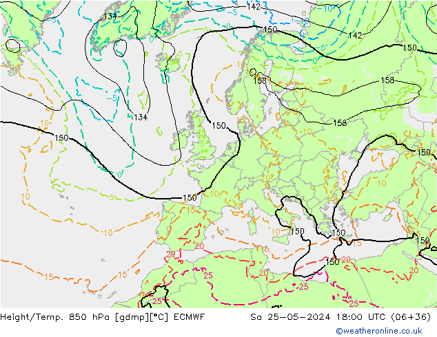 Z500/Rain (+SLP)/Z850 ECMWF Sa 25.05.2024 18 UTC