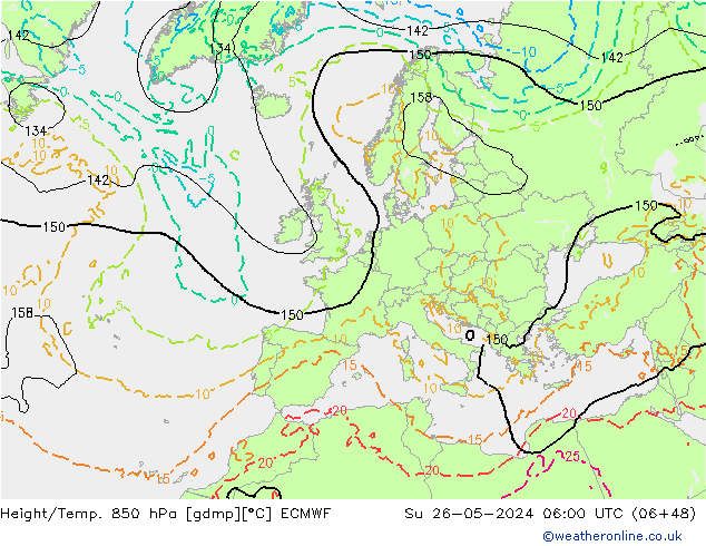 Z500/Rain (+SLP)/Z850 ECMWF 星期日 26.05.2024 06 UTC