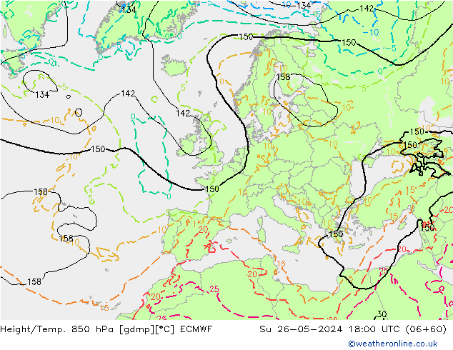 Hoogte/Temp. 850 hPa ECMWF zo 26.05.2024 18 UTC