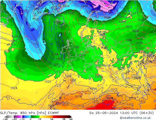 SLP/Temp. 850 hPa ECMWF Sa 25.05.2024 12 UTC