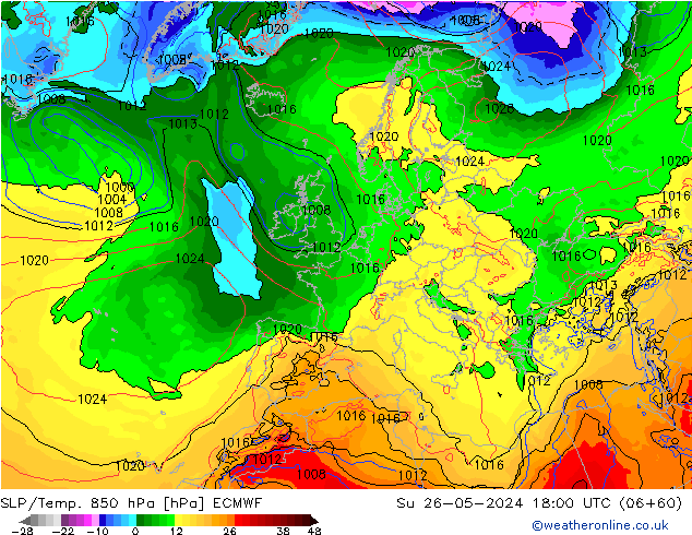 SLP/Temp. 850 hPa ECMWF Su 26.05.2024 18 UTC