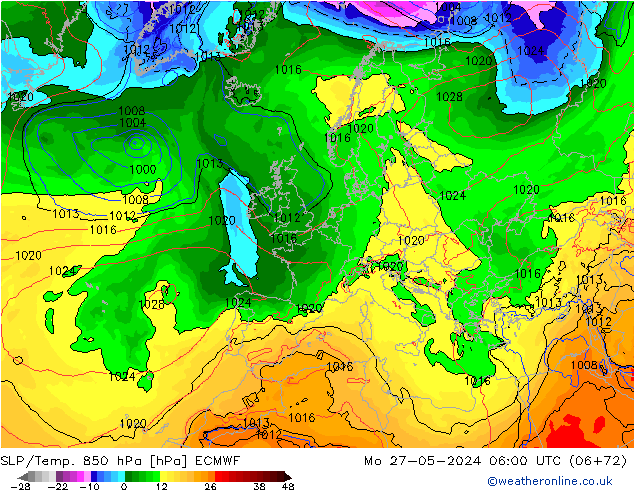 SLP/Temp. 850 hPa ECMWF Mo 27.05.2024 06 UTC