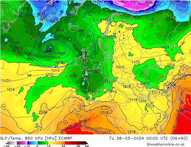 SLP/Temp. 850 hPa ECMWF Ter 28.05.2024 00 UTC