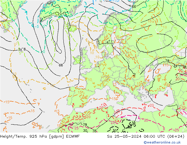 Height/Temp. 925 hPa ECMWF Sáb 25.05.2024 06 UTC