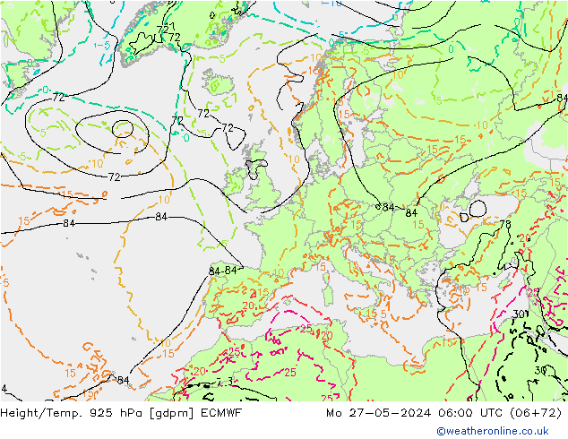 Height/Temp. 925 гПа ECMWF пн 27.05.2024 06 UTC