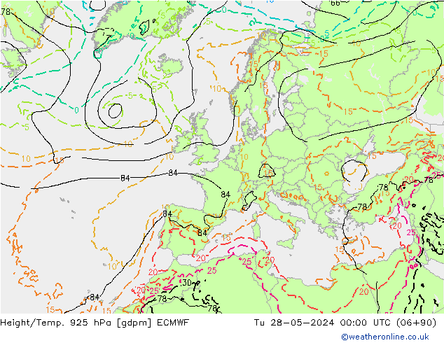 Hoogte/Temp. 925 hPa ECMWF di 28.05.2024 00 UTC