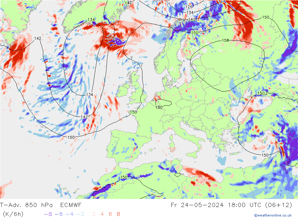 T-Adv. 850 hPa ECMWF Fr 24.05.2024 18 UTC