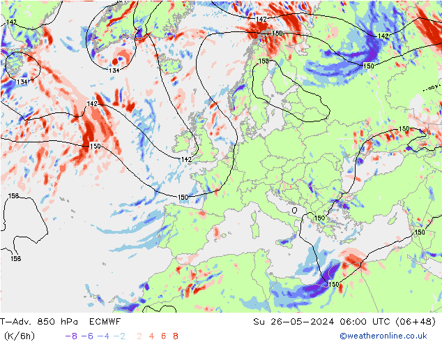 T-Adv. 850 hPa ECMWF nie. 26.05.2024 06 UTC