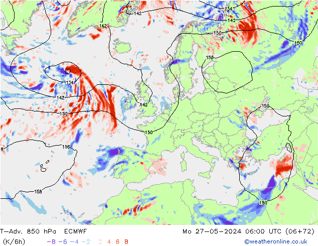 T-Adv. 850 hPa ECMWF Pzt 27.05.2024 06 UTC