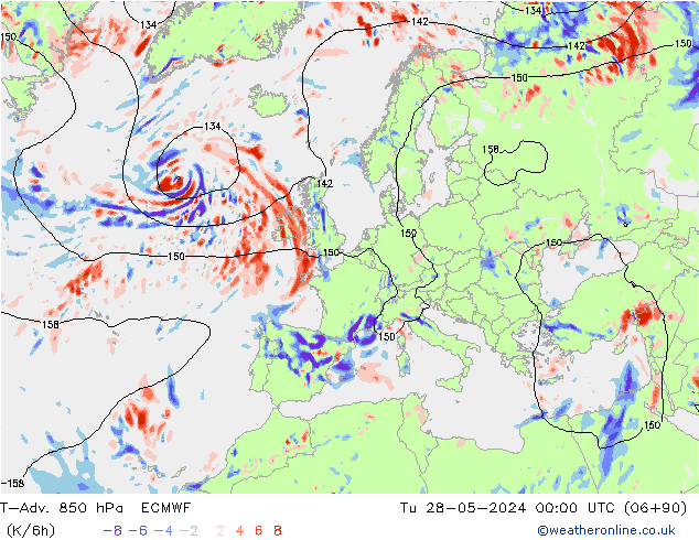 T-Adv. 850 hPa ECMWF mar 28.05.2024 00 UTC