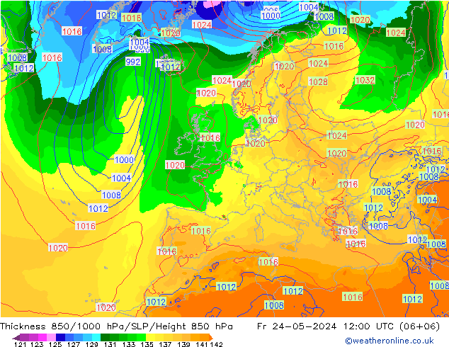 Thck 850-1000 hPa ECMWF Fr 24.05.2024 12 UTC