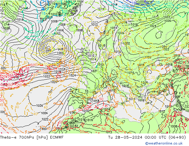 Theta-e 700hPa ECMWF Di 28.05.2024 00 UTC