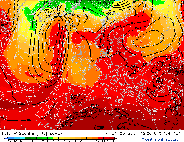 Theta-W 850hPa ECMWF Fr 24.05.2024 18 UTC