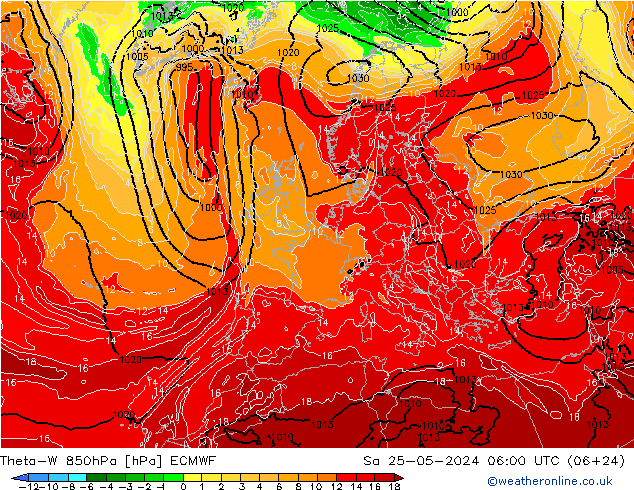 Theta-W 850hPa ECMWF sáb 25.05.2024 06 UTC