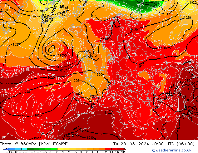 Theta-W 850hPa ECMWF Tu 28.05.2024 00 UTC