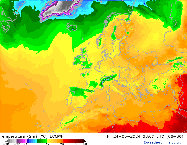 Temperaturkarte (2m) ECMWF Fr 24.05.2024 06 UTC