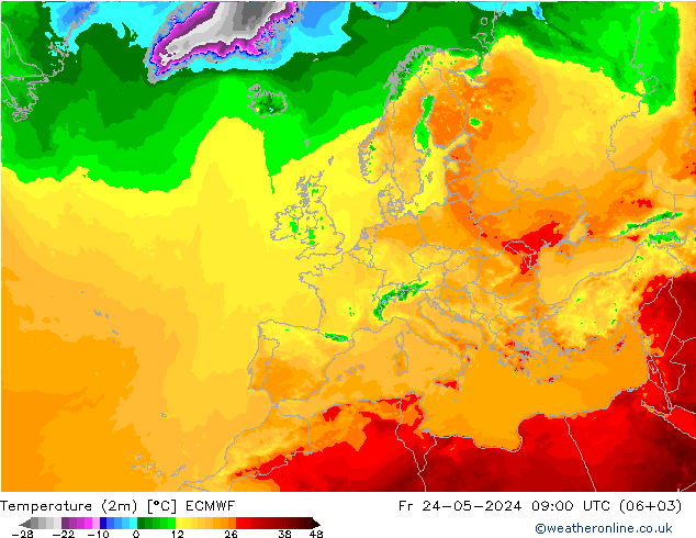 карта температуры ECMWF пт 24.05.2024 09 UTC