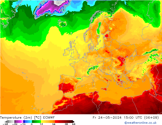 Temperature (2m) ECMWF Fr 24.05.2024 15 UTC