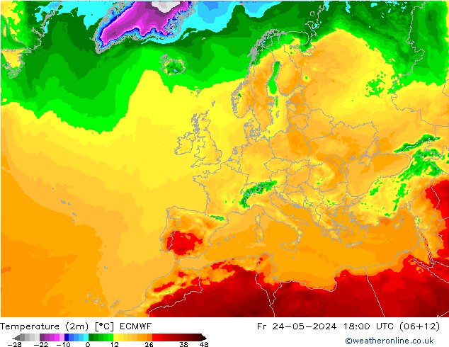 Temperatura (2m) ECMWF ven 24.05.2024 18 UTC