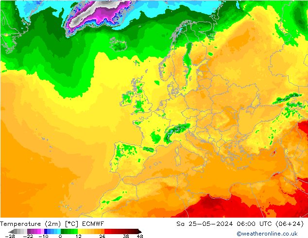 Temperatuurkaart (2m) ECMWF za 25.05.2024 06 UTC