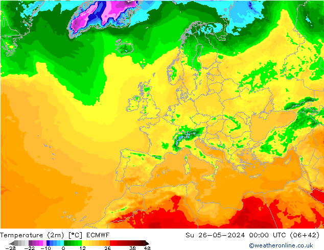 Sıcaklık Haritası (2m) ECMWF Paz 26.05.2024 00 UTC