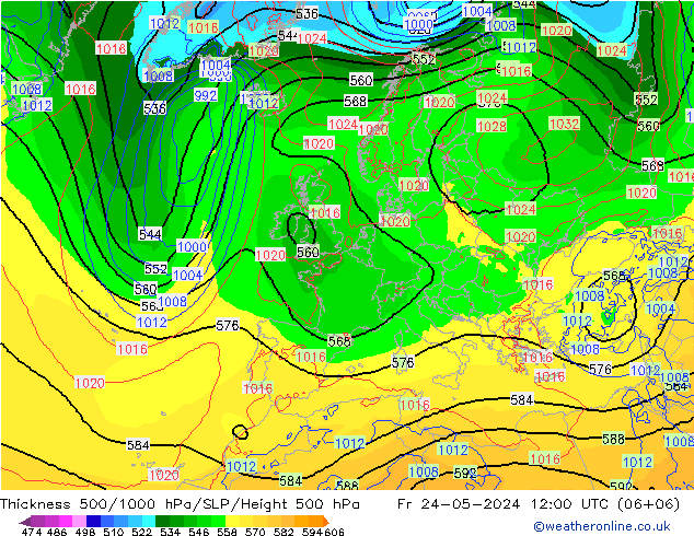 Schichtdicke 500-1000 hPa ECMWF Fr 24.05.2024 12 UTC