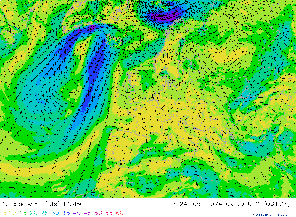 Bodenwind ECMWF Fr 24.05.2024 09 UTC