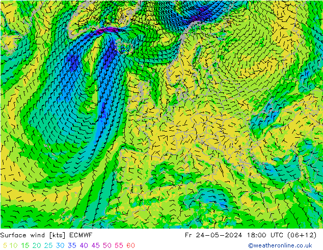 Bodenwind ECMWF Fr 24.05.2024 18 UTC