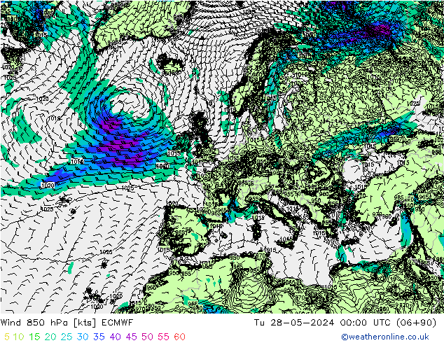 Vento 850 hPa ECMWF mar 28.05.2024 00 UTC