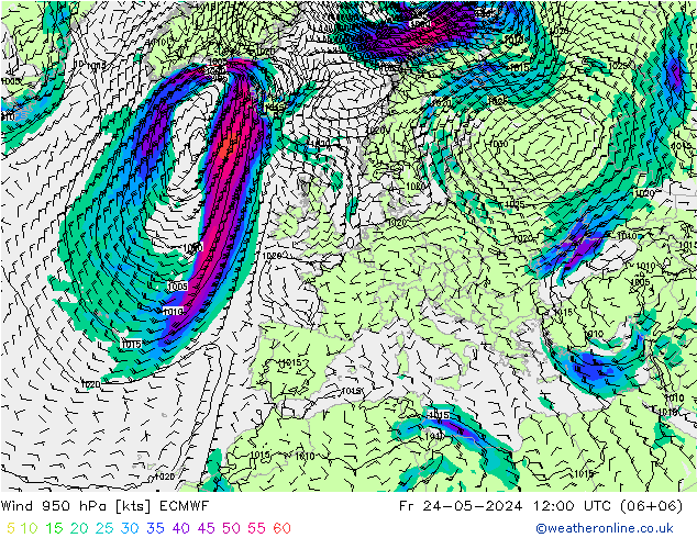 Vento 950 hPa ECMWF Sex 24.05.2024 12 UTC