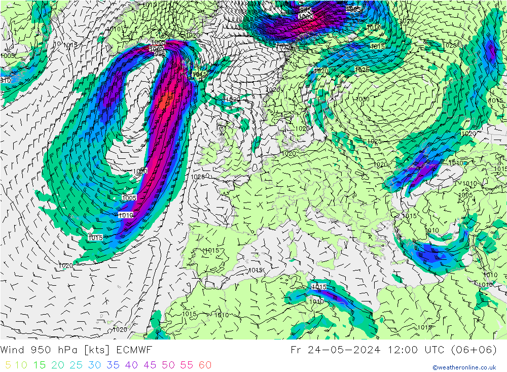 风 950 hPa ECMWF 星期五 24.05.2024 12 UTC