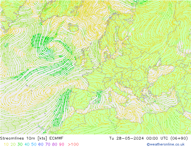 Linha de corrente 10m ECMWF Ter 28.05.2024 00 UTC